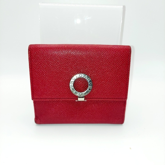 BVLGARI Handbags - Bvlgari Red Saffiano Pebbled Leather Bifold Wallet ID Window GUC